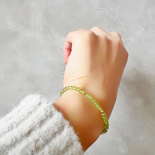 宝石質ペリドット 天然石ブレスレット 小粒 サージカルステンレス 金属