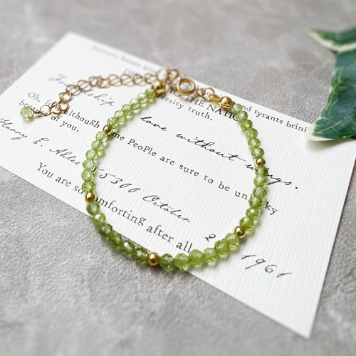 宝石質ペリドット 天然石ブレスレット 小粒 サージカルステンレス 金属