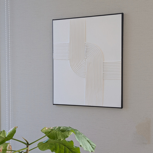 F8(45.5cm×38cm) テクスチャーアート ライン 海外インテリア パネル