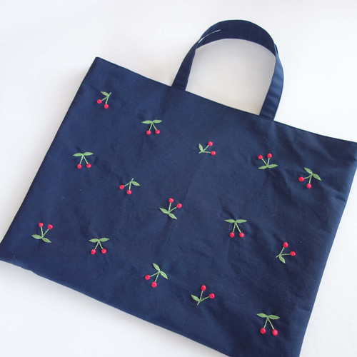 【オーダーページ】ウィルトシャー×さくらんぼワッペンレッスンバッグ他オーダー レッスンバッグ さくらんぼ 刺繍 ネイビー ギンガムチェック チェリー