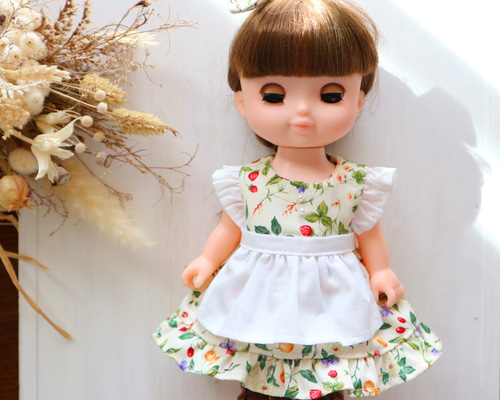 26cmドール服 ぬいぐるみ服 ボタニカル柄ワンピース ソラン