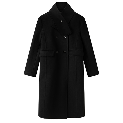 100%ウールロングコート ツイード生地ウールコート マフラー付き