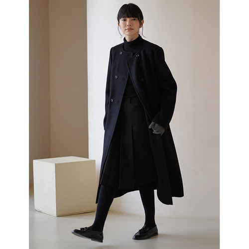 100%ウールロングコート ツイード生地ウールコート マフラー付き