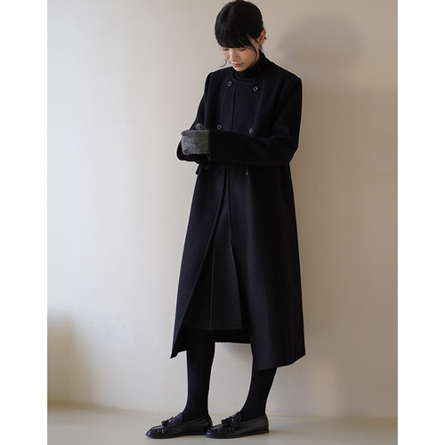 100%ウールロングコート ツイード生地ウールコート マフラー付き