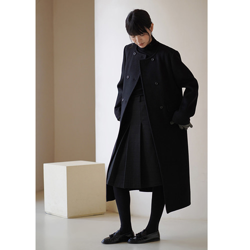100%ウールロングコート ツイード生地ウールコート マフラー付き
