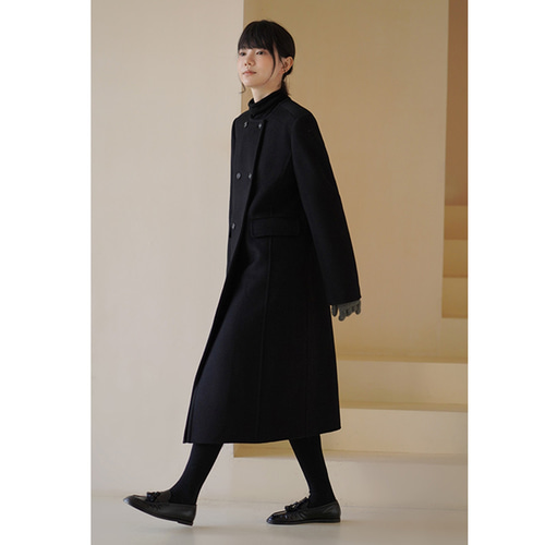 100%ウールロングコート ツイード生地ウールコート マフラー付き2