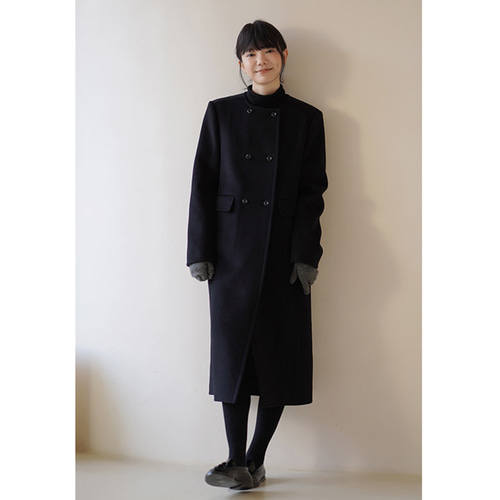 100%ウールロングコート ツイード生地ウールコート マフラー付き2