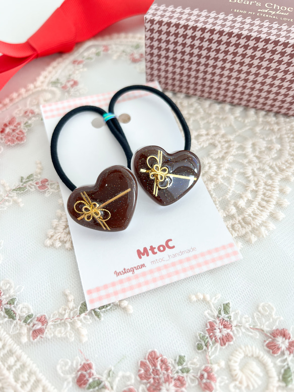 レジン バレンタイン チョコレートハートヘアゴム キッズ ベビー