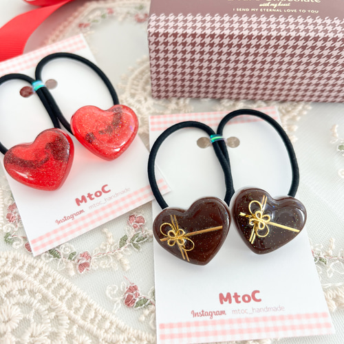 バレンタインデーハート レジンヘアゴム
