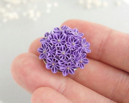 帯留め 「すみれ」つまみ細工 紫色 パープル 春の花 浴衣 アンティーク