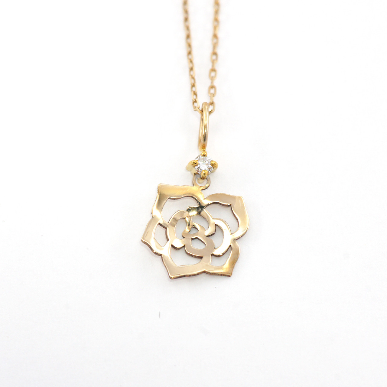 K10YG バラダイヤモンドペンダント シンプル 華奢 ギフト 花 ゴールド