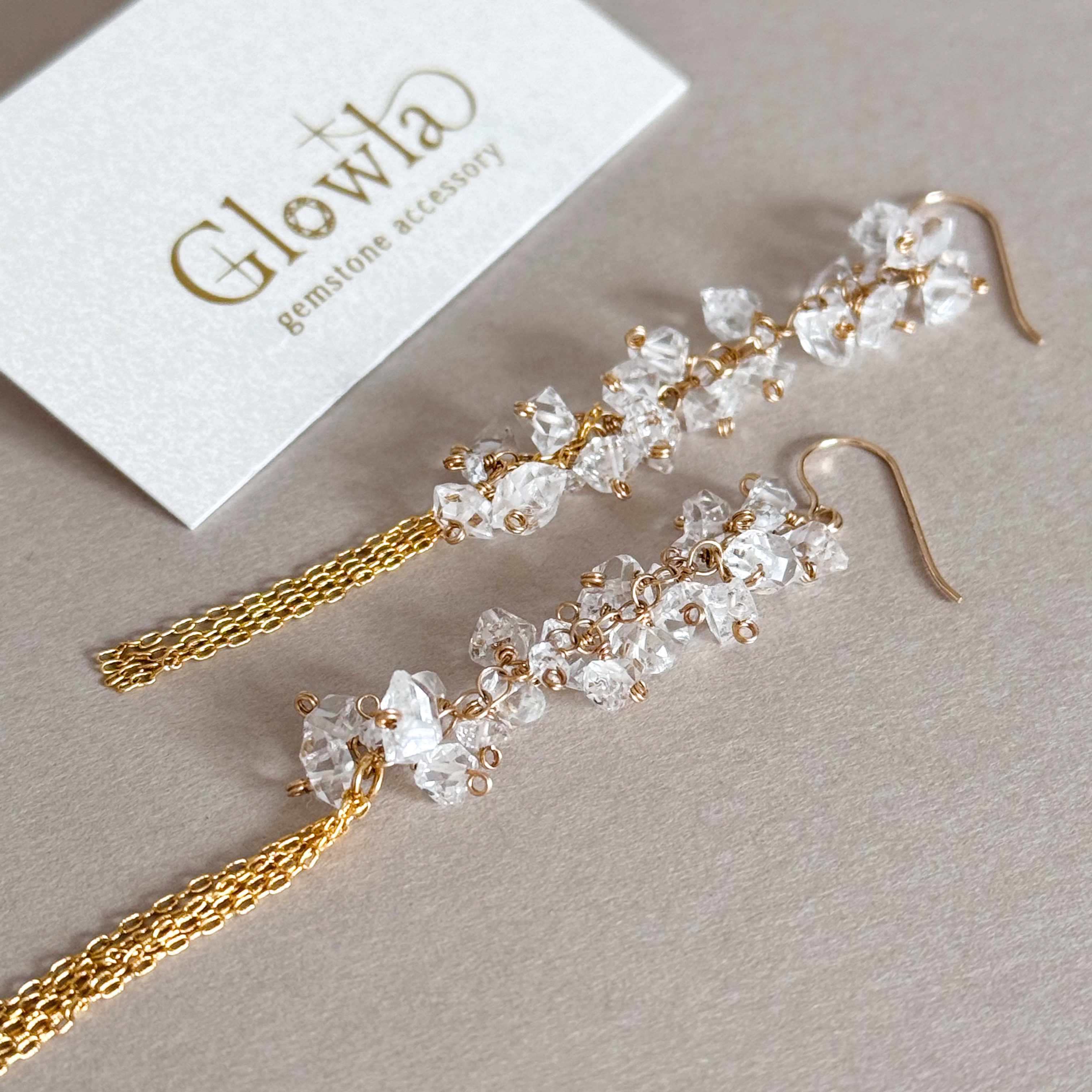 ✴︎ワンランク上の輝きと力強さを✴︎ ハーキマーダイヤモンドとゴールドタッセルの14kgfピアス/16kgpイヤリング