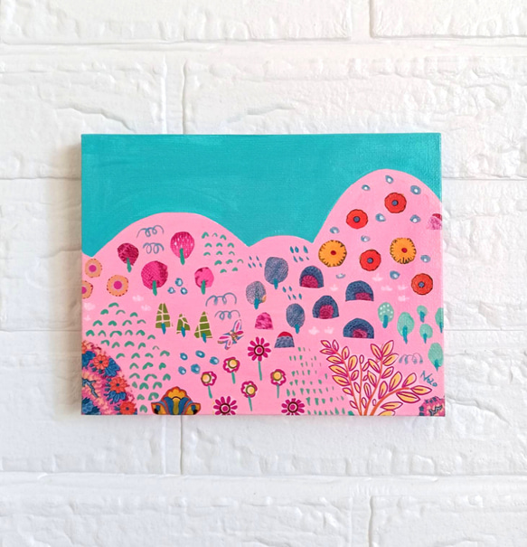 原画 絵画『春の山』アクリル絵 キャンバスサイズF0 アート イラスト 