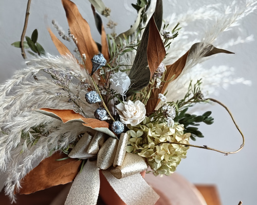 まこマコバラとパンパスグラスのドライフラワーリース（最終お値下げしました） ミモザとパンパスグラスのふわふわリース 〜ドライフラワー