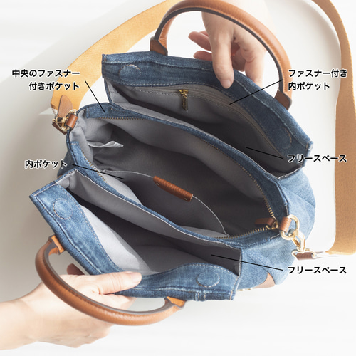 USEDデニムリメイク 大きいボストンバッグ　ショルダーバッグ2way USEDデニムリメイク 大きいボストンバッグ 本革 ショルダーバック 2way