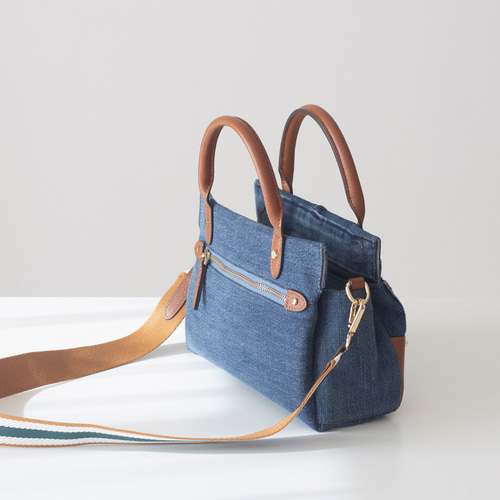 人気再販】リサイクルジーンズxレザー ユニークなボストンバッグ SDGs