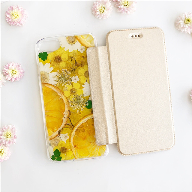 紫陽花 オレンジ 押し花ケース 手帳型スマホケース iPhone17Pro/17/17ProMax/GalaxyS25