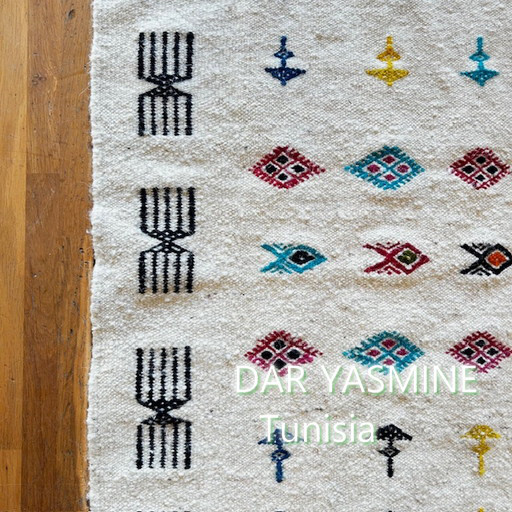 手織りキリム　お守りがたくさん並んでる　 ガフサ102　約65.5×127cm