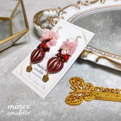 ハート 赤 花 フラワー ピアス イヤリング 1点物アクセサリー