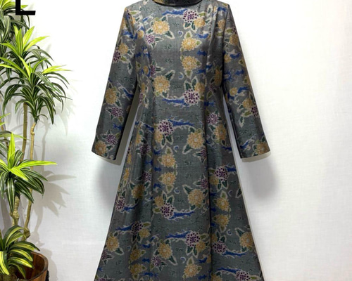 着物リメイク ワンピース 花柄 Aライン リボン付き プリンセス
