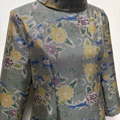 着物リメイク ワンピース 花柄 Aライン リボン付き プリンセスライン