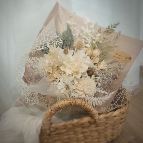 再版』プリザーブドフラワーとドライフラワーの花束 ブーケ スワッグ