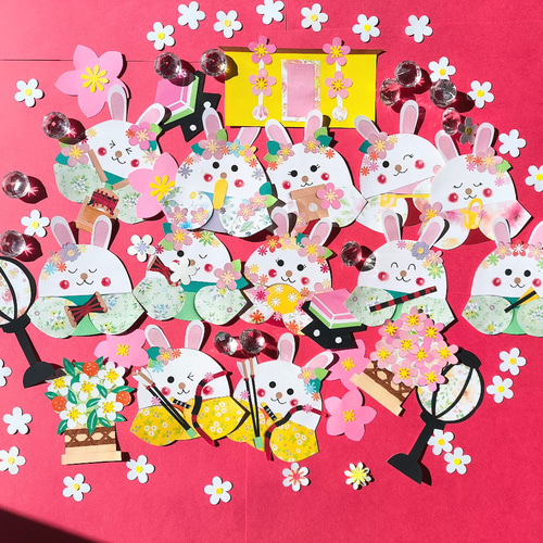 商談中ꕥうさぎのお雛様ガーランド　ひなまつり　桃の節句　壁面飾り　ミニチュア 商談中ꕥうさぎのお雛様ガーランド ひなまつり 桃の節句 壁面