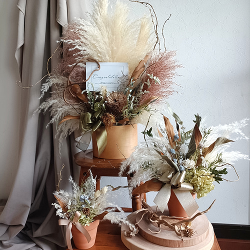 ナチュラルドライフラワーのお祝い花S パンパスグラス 開店祝い 周年