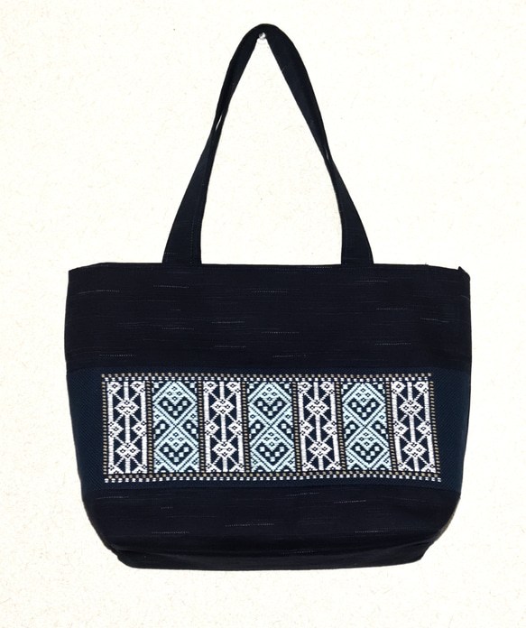 こぎん刺し ファスナーバッグ #196 ハンドメイド トートバッグ さや