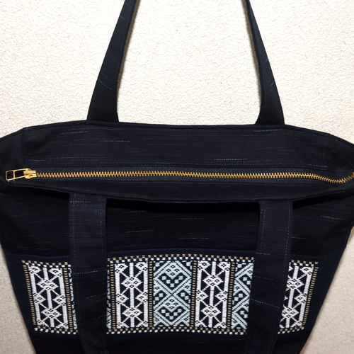 こぎん刺し ファスナーバッグ #196 ハンドメイド トートバッグ さや