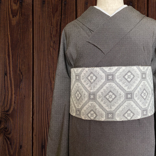 *着物反物*大島紬灰茶とベージュ　大人の兵児帯　半幅帯　長尺475　ハンドメイド 着物反物* 大島紬灰茶と灰白 大人の兵児帯 半幅帯 長尺475cm