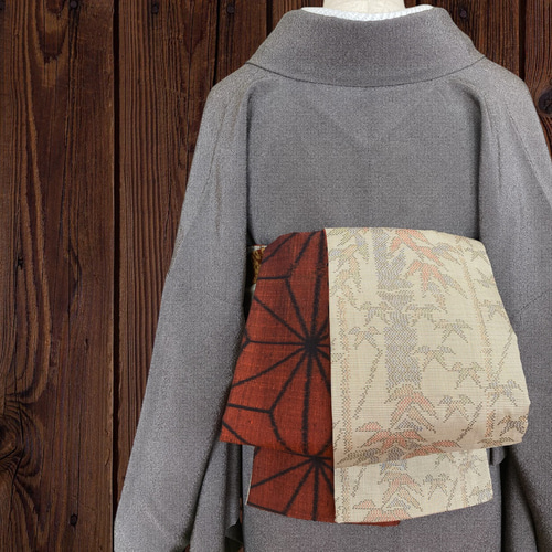 紬お着物リメイク* 朱橙色と大島紬 大人の兵児帯 半幅帯 長尺460cm