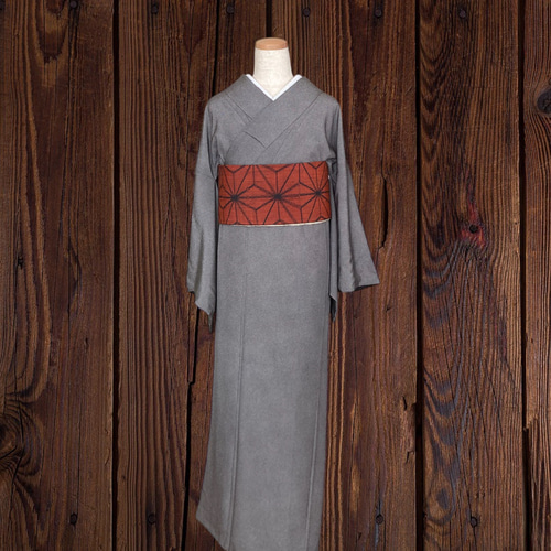 紬お着物リメイク* 朱橙色と大島紬 大人の兵児帯 半幅帯 長尺460cm