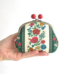◇◇赤玉 花柄がま口(M)[ポケット付き] Vintage 