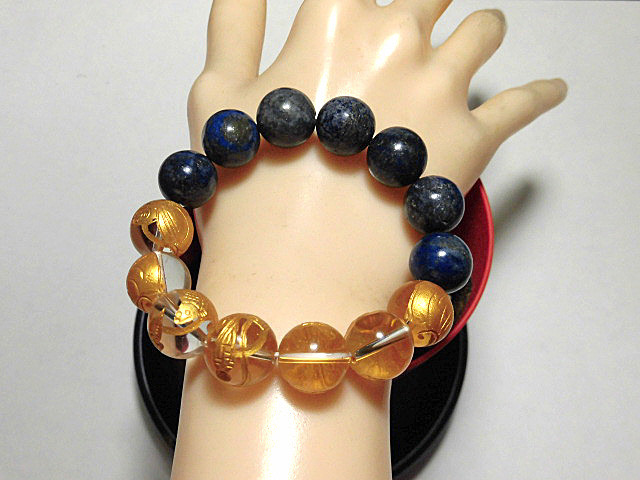 天然石 水晶七福神+ラピスラズリブレスレット 内周18.0cm 　　250720063