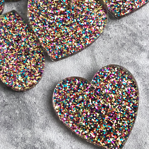 2個/ ラメラメ ハート アクリルプレートチャーム CH332 チャーム