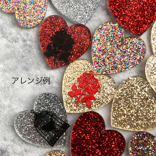 2個/ ラメラメ ハート アクリルプレートチャーム CH332 チャーム