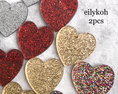 2個/ ラメラメ ハート アクリルプレートチャーム CH332 チャーム
