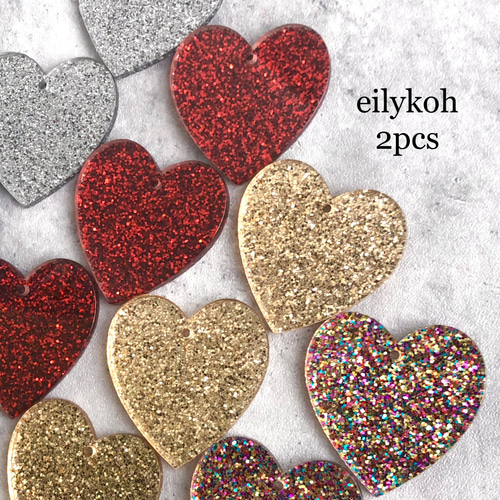 2個/ ラメラメ ハート アクリルプレートチャーム CH332 チャーム