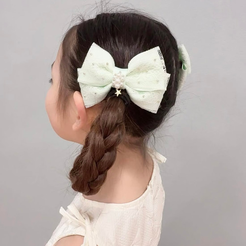 レースビジューリボン ヘアゴム キッズ ヘア おしゃれ 発表会 ヘア