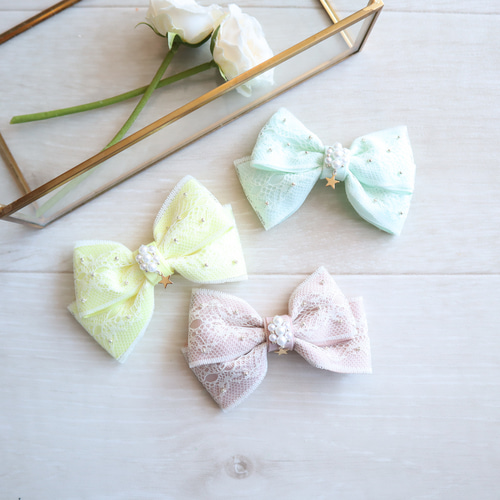 レースビジューリボン ヘアゴム キッズ ヘア おしゃれ 発表会 ヘア