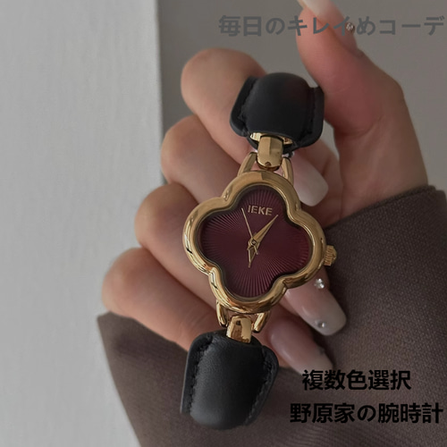 ブラックレッドクローバーブレスレット時計レディース小人数軽量