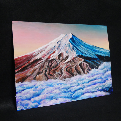 油絵 油彩 油彩画 絵 絵画 【雲海の朝焼けに染まる富士山】 絵画