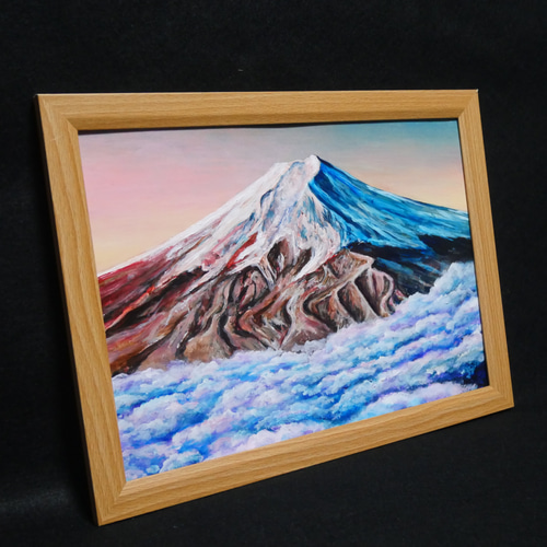 油絵 油彩 油彩画 絵 絵画 【雲海の朝焼けに染まる富士山】 絵画