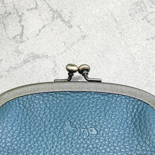 ふっくらスリムながま口ポーチ（ブルーグレー） 小物入れ 革 レザー