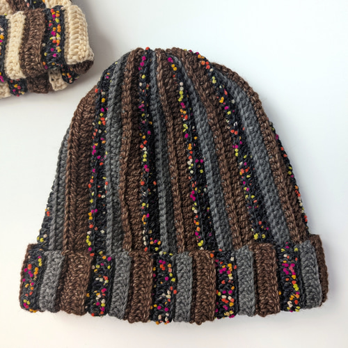 カラフルボーダーニット帽 グレー系 世界に一組 おそろい しましま