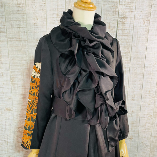 着物リメイク♡　留め袖ギャザーフリルワンピース落款付き正絹♡☆♧♤ 着物リメイク♡ 留め袖ギャザーフリルワンピース落款付き正絹♡☆♧♤