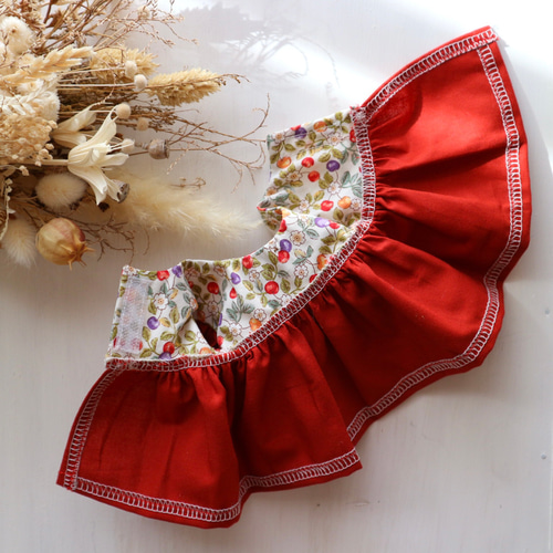 26cmドール服 ぬいぐるみ服 さくらんぼ柄の赤ワンピース ソランちゃん