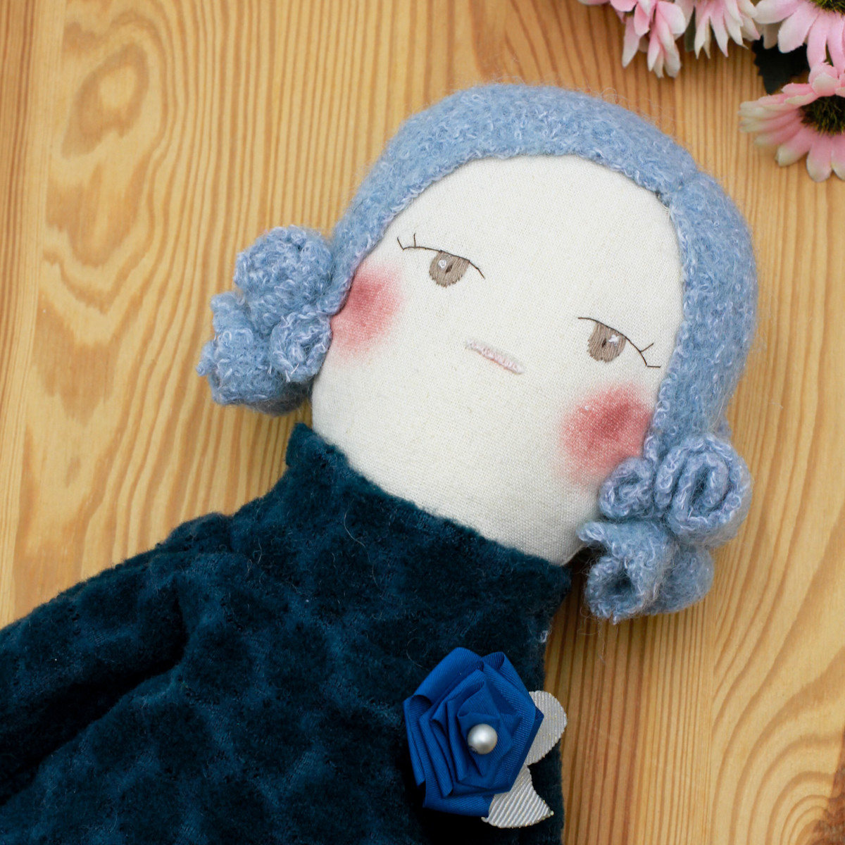 布ドール　カントリードール　着せ替え人形　ぬいぐるみ　出産祝い ドール 女の子 春　ひなまつり　新調 blue02