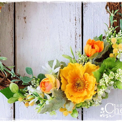 新品未使用☆春色のリース、A 専用】フラワーリース 春の足音11と13 咲き誇る花たちの花かご